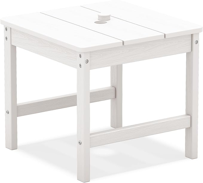 KINGYES Double Side Table with 1.6'' Umbrella Hole, HDPE Adirondack End Table- White