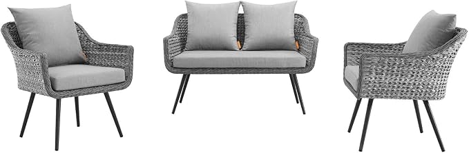 Endeavor 3Piece Outdoor Patio Wicker Rattan Sectional Sofa Set in Gray Gray