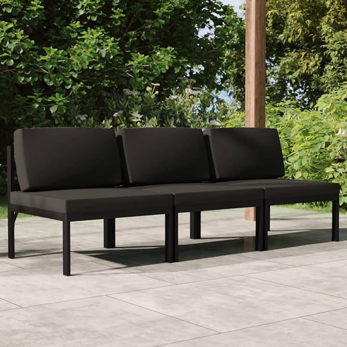 3-Seater Patio Sofa, Aluminum Outdoor Sectional Couch with Cushions, Modular Middle Sofa Chair Set for Backyard, Garden, Porch and Deck, Anthracite Grey