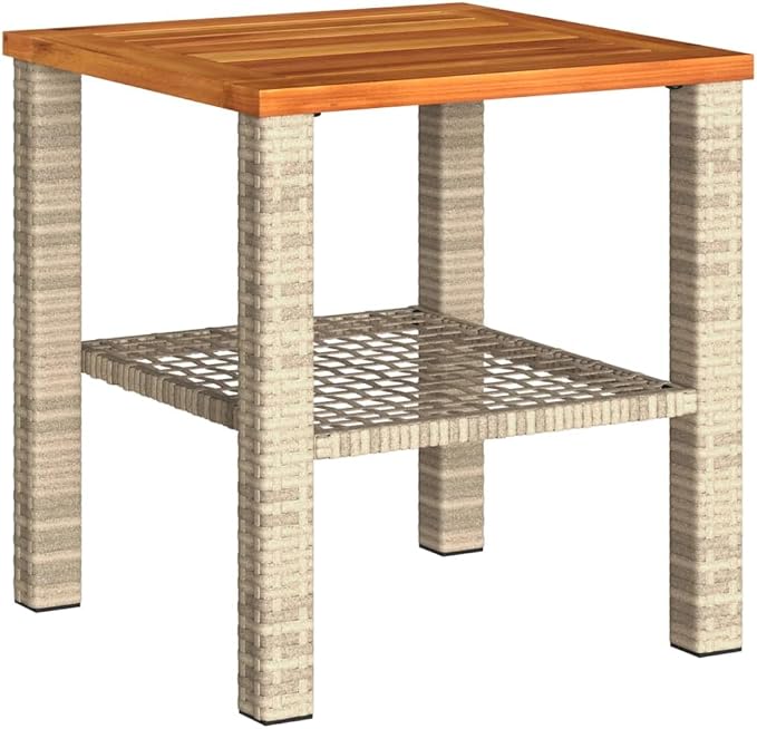 Patio Table & Outdoor Table Beige PE Rattan Picnic Table Pool Side Table for Balcony Deck Yard 15.7 x 15.7 x 16.5 in
