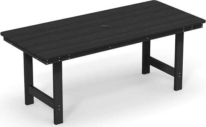PIZZELLO Patio Dining Table for 6, 66" Rectangular HDPE Outdoor Dining Table with 1.8" Umbrella Hole, All Weather Outdoor Patio Table for Lawn Backyard Garden, Black