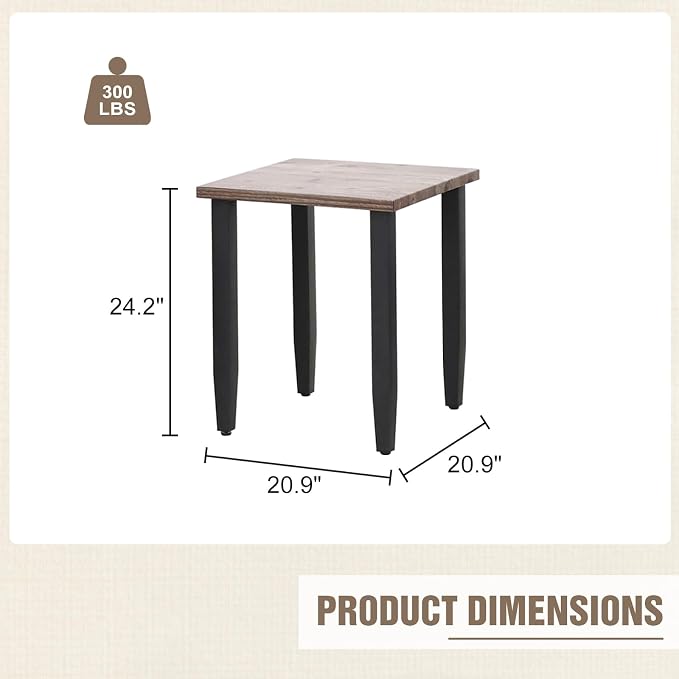 Modern Outdoor Side Table, Wood Grain Top End Table for Patio, Deck, Porch, Garden, Weather Resistant Steel Frame, Brown