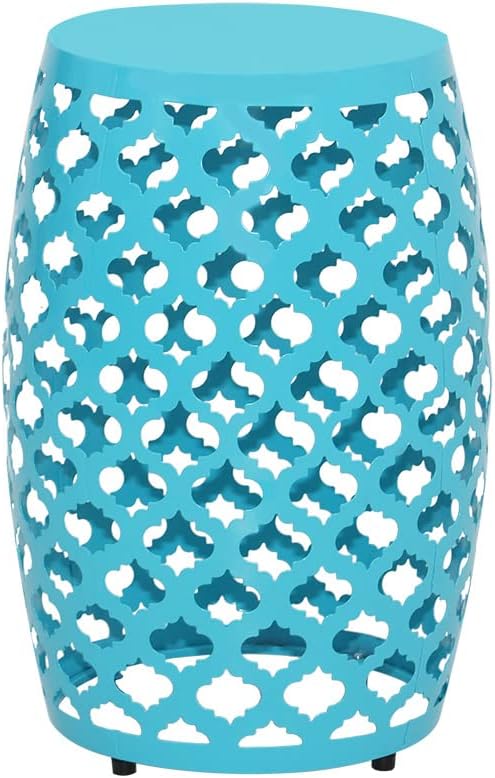 ABBLE Round Patio Outdoor Indoor Lace Cut Steel Side Table, Patio Garden Table, Coffee End Table Nightstand for Small Spaces,Living Room,Front Porch,Poolside, Teal