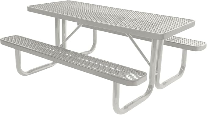 COATEDOUTDOORFURNITURE Heavy-Duty Portable Outdoor Picnic Table, Thermoplastic Coated Expanded Metal Commercial-Grade Patio Furniture Made in America (6ft Rectangular, Grey with Grey Frames)