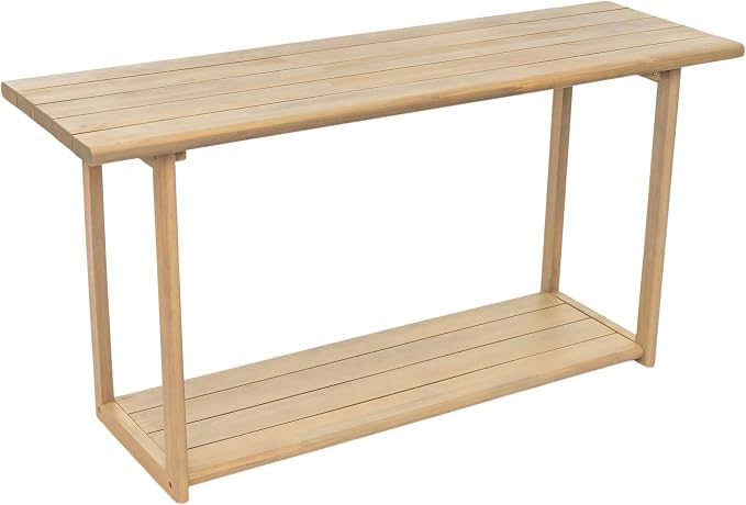 Merax Patio Outdoor Acacia Wood Rectangular Side Table with Shelf, Patio Buffet & Console Table for Backyard, Lawn, Balcony, Light Teak
