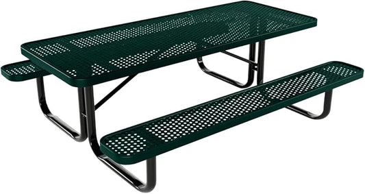 COATEDOUTDOORFURNITURE Heavy-Duty Portable Outdoor Kids Table, Punched Steel Kids Picnic Table, Commercial-Grade Picnic Table, Made in America (6ft Rectangular, Childrens, Textured Dark Green)
