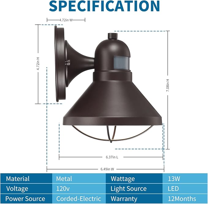 Dusk to Dawn Motion Sensor Outdoor LED Barn Light Fixture Brown | Outside Wall Mount Sconce Lighting Antique Farmhouse Porch Lamp for House Patio Garage Front Door