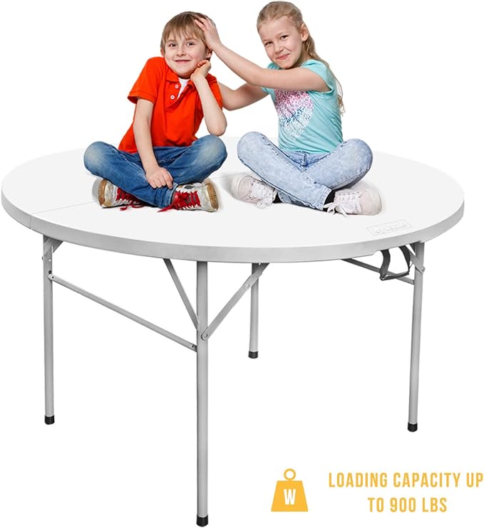 Byliable Round Folding Table 48 inch Bi-Fold White Plastic Folding Table Circle Card Table for Outdoor Party Banquet Tables Wedding Event
