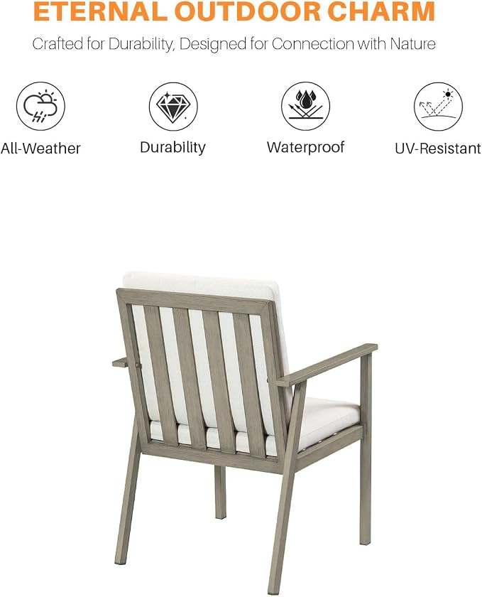 9 Pieces Outdoor Dining Set, Never-Rust Aluminum Patio Furniture Set with Umbrella Hole, All-Weather Outdoor Patio Dining Set for 8, Patio Table and Chair Set for Decks, Pool, Lawn, Limed Oak