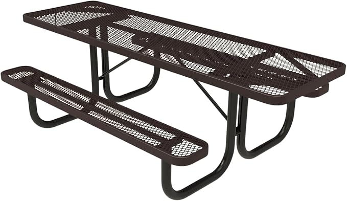 COATEDOUTDOORFURNITURE Heavy-Duty Portable ADA-Compliant Outdoor Picnic Table, Expanded Metal Patio Dining Furniture Made in America (8ft Rectangular, Both-Side Handicap, Brown)