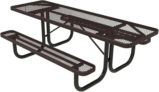 COATEDOUTDOORFURNITURE Heavy-Duty Portable ADA-Compliant Outdoor Picnic Table, Expanded Metal Patio Dining Furniture Made in America (8ft Rectangular, Both-Side Handicap, Brown)