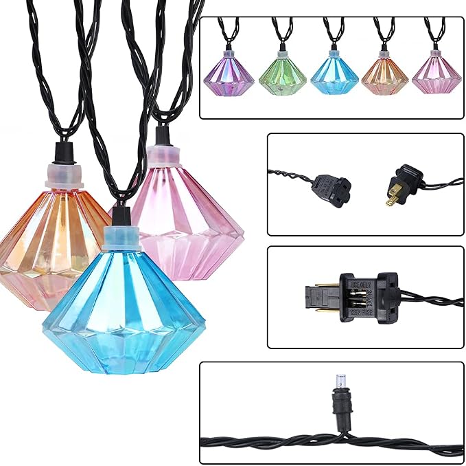 Vigdur Lantern String Lights - Multicolor Decorative String Lights Plug in with 10 Diamond Shaped Bulbs, Indoor String Light for Xmas Party Wedding Bedroom Patio Decor