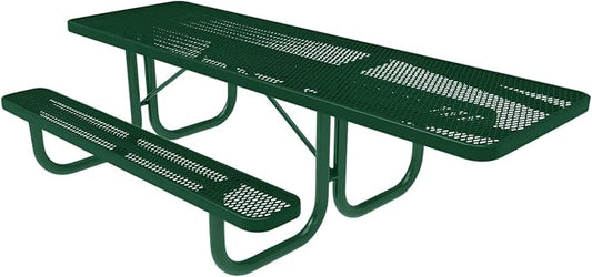 COATEDOUTDOORFURNITURE Heavy-Duty Portable ADA-Compliant Outdoor Picnic Table, Expanded Metal Patio Furniture Made in America (8ft Rectangular, One-Side Handicap, Green with Green Frames)