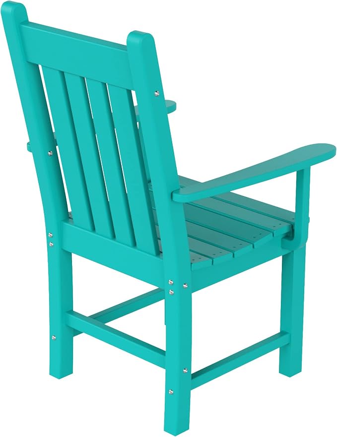 WO Home Furniture Adirondack Patio Dining Chair Table Bench Set of 6 PCS Rectangle Dinner Table Dining Arm-Chairs (Turquoise)