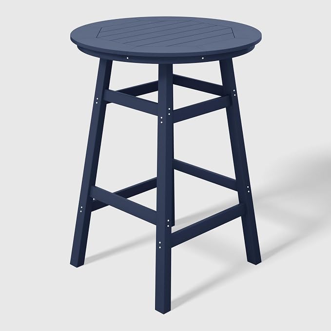WestinTrends Malibu Outdoor 35" HDPE Round Patio Bar Height Table, Navy Blue