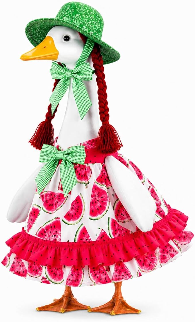 Abbylike Summer Watermelon Porch Goose Outfit Watermelon Costume Clothes for 23'' Goose for Garden Porch Statue Yard Pathway Decorations
