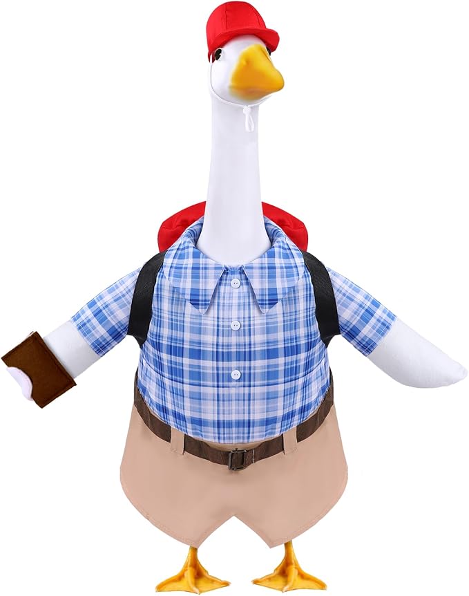 Celltestria Back to School Goose Outfits Porch Goose Costume with Schoolbag Book Blue Grid Goose Clothes for 23" Geese School Outdoor Patio Yard Lawn Garden Art Decoration