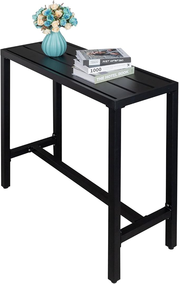 Outdoor Bar Table Narrow Counter Height Dining Table with Adjustable Feet Pub Table for Garden Patio Backyard Poolside Black Outdoor Bar Table, 40" Black Patio Bar Height Counter Table Console Table