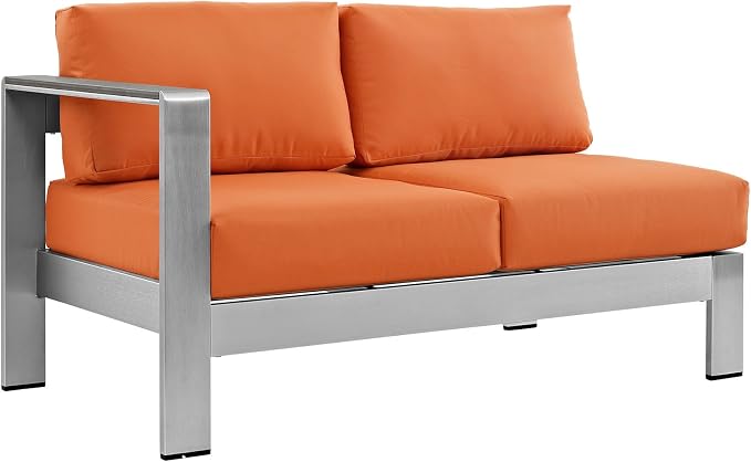 Modway Shore 6-Piece Aluminum Outdoor Patio Sectional Sofa Set in Silver Orange