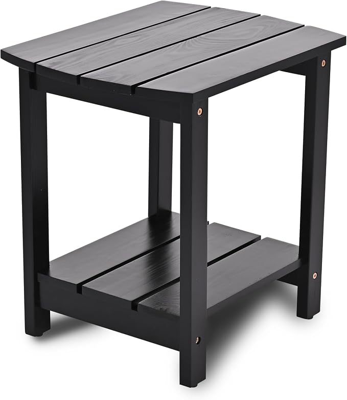 Outdoor Side Table, 2-Tier Small Outdoor Table for Patio, Adirondack Side Tables for Outside or Indoor (Black, 16 * 12.25 * 16.75)