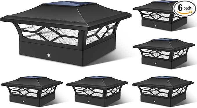 JOFIOS Solar Post Cap Lights Outdoor 6pack, Waterproof Solar Powered Deck Fence Post Lights for 4x4 Wood/Vinyl Posts, Solar Outdoor LED Light with Cool/Warm Lighting Decorate Garden Patio Porch…