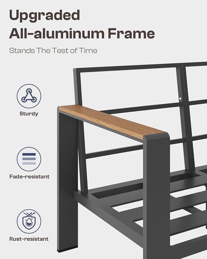 Aluminum Outdoor Patio Furniture Set with Coffee Table, 4 Piece Patio Conversation Sets with Washable Thick Cushions, Outdoor Sectional Furniture Set for Porch, Balcony, Deck, Yard, Graphite