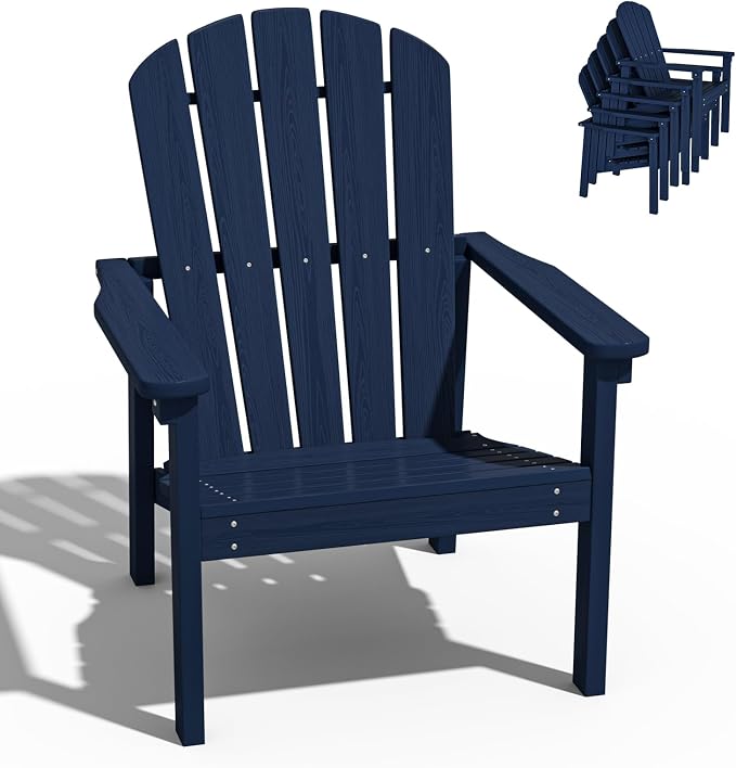 nevilywood Compact Stackable Adirondack Chairs,All Weather HDPE,380lb,Navy | 26.3" Wide HDPE.All-Weather Outdoor.Maintenance-Free.Stackable for Storage.25°Curved Straight Backrest.Quick Assembly