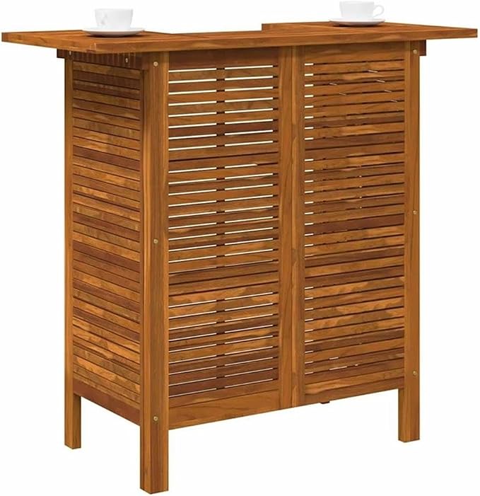 Pemberly Row Solid Acacia Wood Bar Table, 43.3 x 19.7 x 41.3 in, Oiled Brown Finish, Weather-Resistant Indoor/Outdoor Patio Table, Rustic Style for Dining and Entertaining