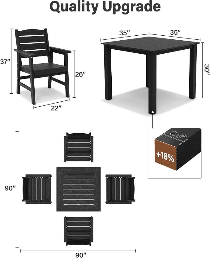 YEFU HIPS Patio Dining Set for 8 : Modern Outdoor Table and Chairs Easy Clean Outdoor Dining Set - 12-Piece Waterproof All-Weather Easy Assembly Furniture for Backyard Garden Deck（Black）