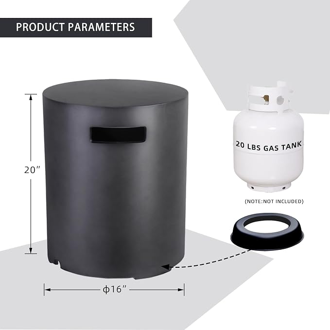 Afterglow 16" Propane Tank Cover Table, Round Tank Container Fits Standard 20 lbs Propane Tank Outdoor Gas Tank, Deck Backyard Patio, Dark Grey