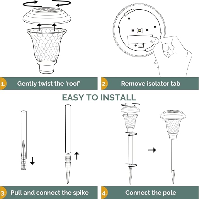 GIGALUMI Metal & Glass Solar Lights Outdoor, 8 Pack LED Garden Lights | Solar Pathway Lights Waterproof IP65, Warm White Landscape Path Lights, Garden Decor for Yard, Patio, Walkway (Brown)