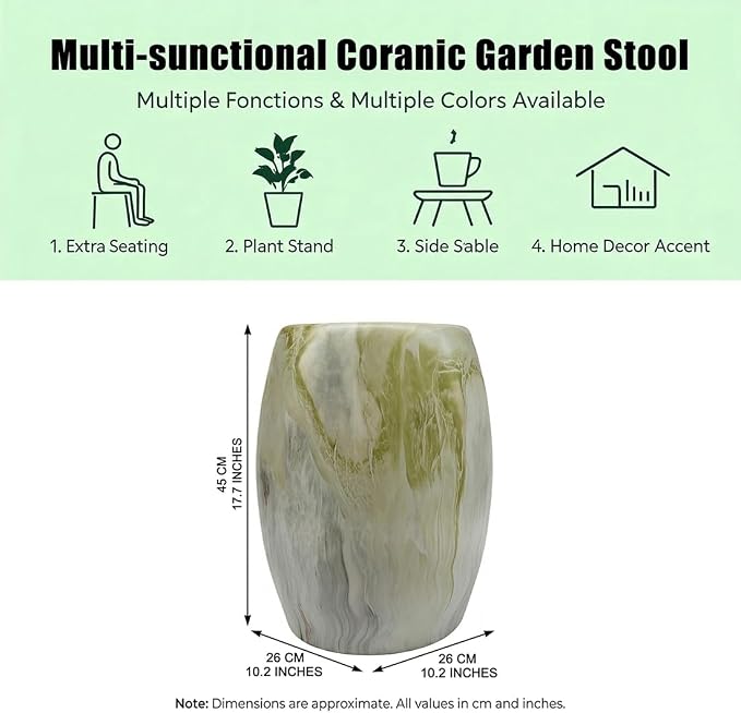 Decorative Ceramic Garden Stool, Hand-Crafted Outdoor Side Table, Shoe Changing Drum Stool for Patio, Living Room Accent Furniture(White 6)