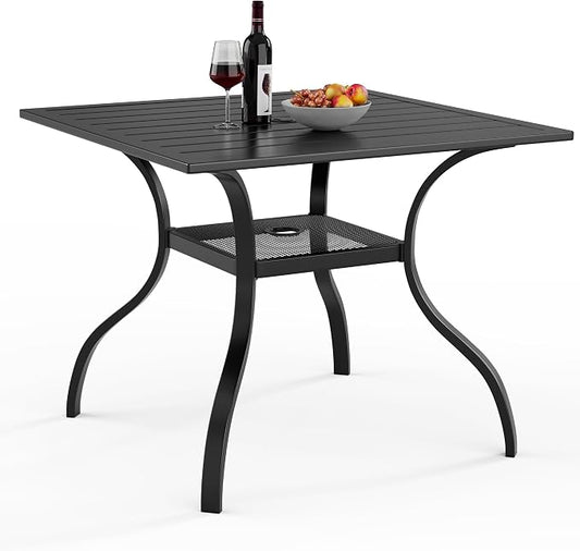 Oakcloud 37" x 37" Patio Dining Table, Outdoor Metal Square Table Patio Furniture Classic Black Table with 1.57" Umbrella Hole, for Garden Backyard Poolside Deck