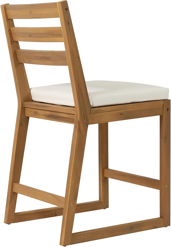 5-Piece Rustic Patio Bar Set, Acacia Wood Bar Table & Chairs with Slatted Tabletop for Backyard, Balcony, Poolside (Light Teak11)