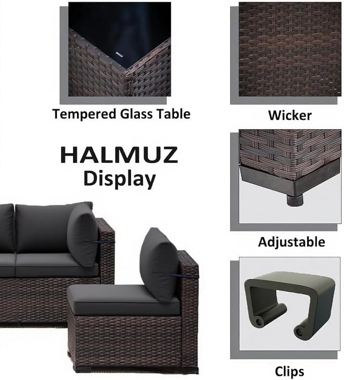8 Pieces Outdoor Patio Furniture Sets w/55000 BTU Propane Fire Pit Table,Wicker Conversation Sofa,Includes 6 All-Weather High Back PE Rattan Seating Components w/Coffee Table&Gas Fire Pit,Gray