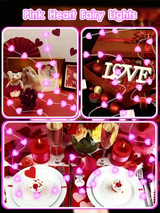 Pink Heart Fairy Lights Battery Operated 30 LED String lights Valentines | Remote Control, 8 Modes, Timer, Adjustable brightness, Waterproof Lights for Indoor Outdoor Classroom Christmas Decor
