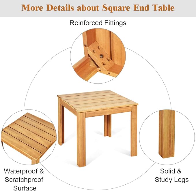 Giantex Outdoor Side Table, Acacia Wood Adirondack Table W/Oil Finished, 220lbs Weight Capacity, Square End Table for Patio, Backyard, Garden, Poolside & Balcony (1, Natural)