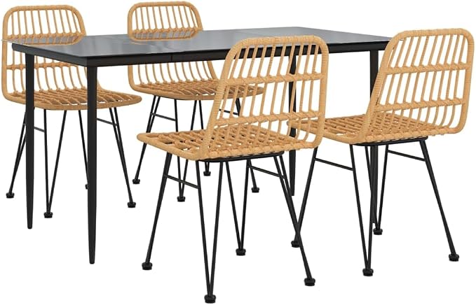 5-Piece Patio Dining Set with Table and 4 Chairs, Weather-Resistant Poly Rattan Furniture for Garden, Backyard, and Outdoor Living Space