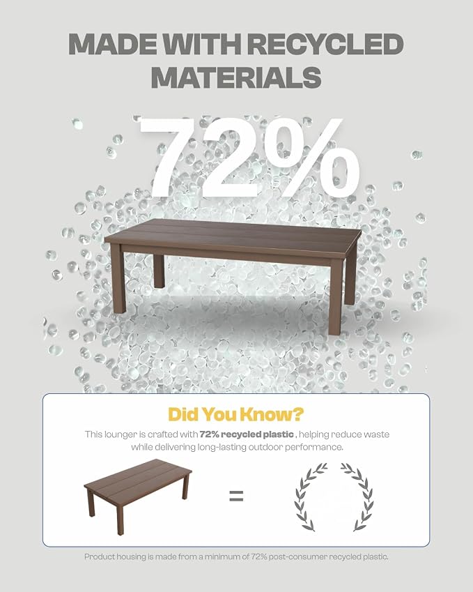 HDPE Outdoor Coffee Table, Weather-Resistant Rectangle Patio Coffee Table with Large Tabletop for Balcony, Deck, Garden, Poolside (Brown)