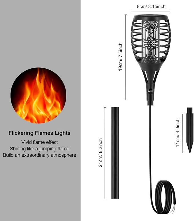 LUYE Low Voltage Torch Landscape Lights 12V Outdoor Wired LED Torches Pathway Lights IP65 Waterproof Flickering Flame Torch Light Low Voltage Landscape Lighting Christmas Decoration Light (6Pack)