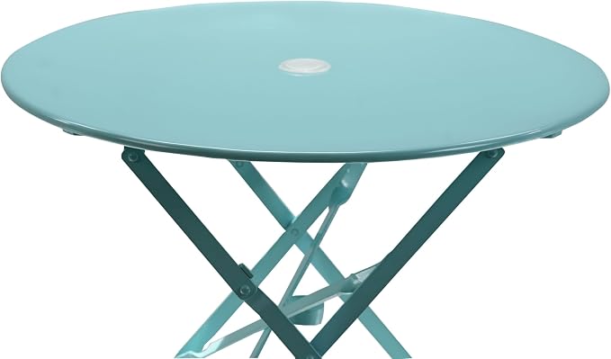 Carolina Chair & Table Round Folding Outdoor Bistro Table with 2" Umbrella Hole - Space Saving Fold Flat Design, Powder Coated Steel Patio Dining Table - Weather Resistant Garden Furniture(Teal,30")