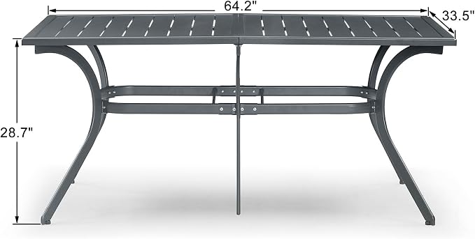 PURPLE LEAF 6-Person Outdoor Aluminum Dining Table with Height Adjustable Feet and Slatted Tabletop Large Rectangle Patio Table for Garden Porch Deck