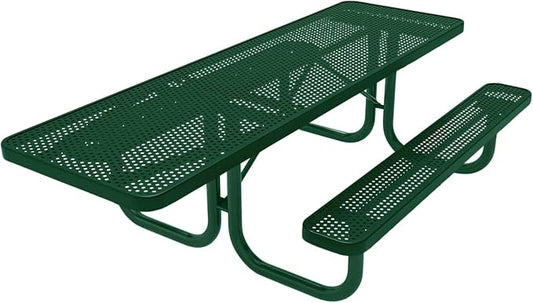 COATEDOUTDOORFURNITURE Heavy-Duty Portable ADA-Compliant Outdoor Picnic Table, Punched Steel Patio Furniture Made in America (8ft Rectangular, One-Side Handicap, Green with Green Frames)