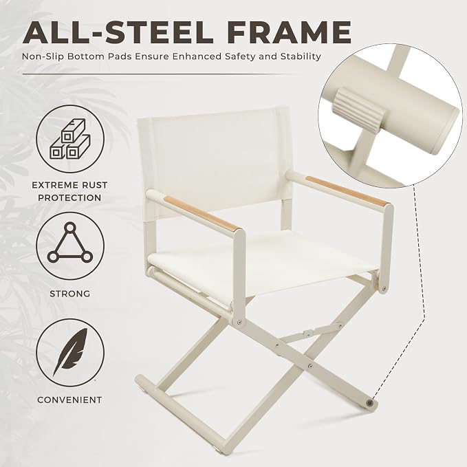 Grand patio 7-Piece Outdoor Dining Set, 6 Extra-Wide Folding Chairs & 1 Rectangle Expandable Table for 6-8 Person, Sling Mesh Patio Chairs with Wood Grain Table for Yard, Poolside, Deck, Apricot