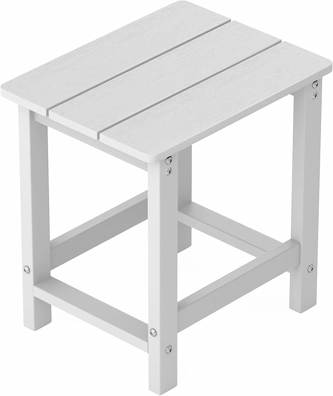 MXIMU Outdoor Side Table for Patio: Heavy-Duty Sturdy Warp Resistant Adirondack Table - Wood Grain Finish Outdoor End Tables - Easy Assembly & Low Maintenance Patio Side Table White