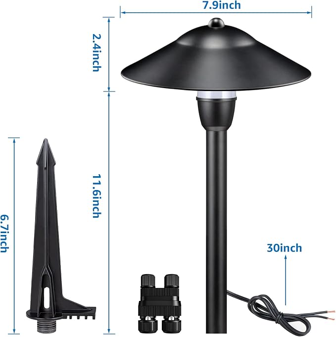 SUNVIE 12-Pack Low Voltage Pathway Lights, 3W 3000K 150lm Classic Aluminum | IP65 Waterproof, 12-24V AC/DC, ETL Listed Wire, with Fastlock2 Connectors, Landscape Lights for Yard Garden Walkway Driveway