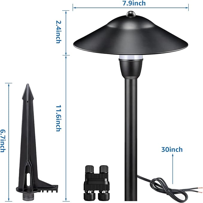 SUNVIE 3W Low Voltage Pathway Lights, 4-Pack 7.9" 3000K Classic Aluminum | Landscape Lights, 12-24V AC/DC, IP65 Waterproof, ETL Listed Wire, with Fastlock2 Connectors, for Yard Garden Walkway Driveway