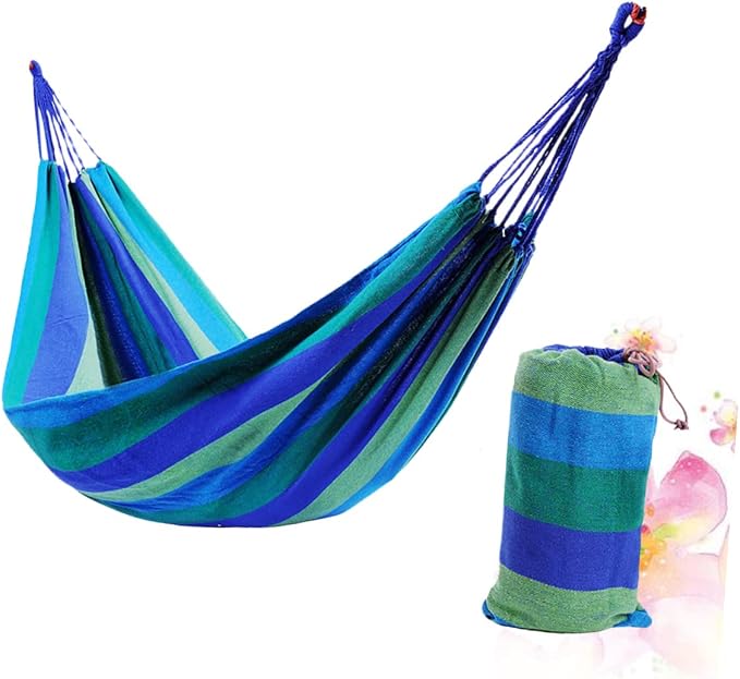 Milisten Double Thickened Canvas Swing Hammock for Outdoor Relaxation Blue Lightweight Design with Carry Bag for Camping Backpacking and Travel