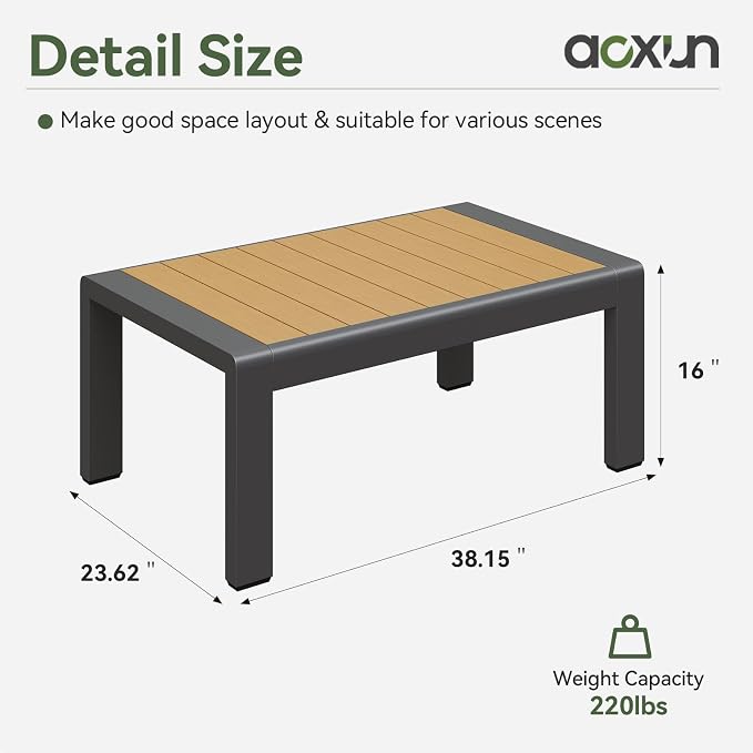 Aoxun Aluminum Patio Coffee Table, All-Weather Outdoor Metal Coffee Table with Stylish Tabletop for Balcony, Garden, Dark Grey