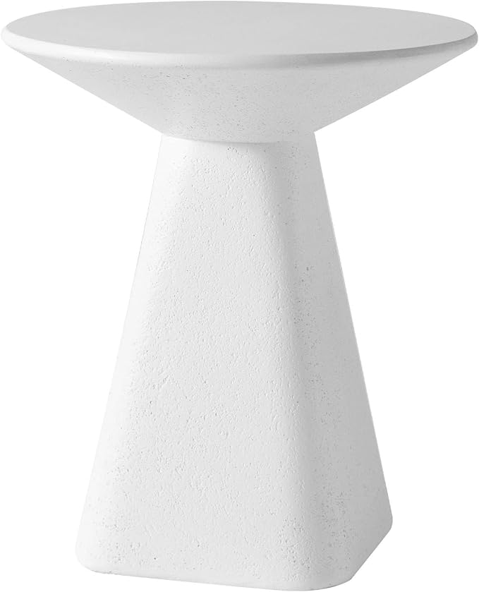 LeisureMod Elsie 18" Wide Circular Fiberstone Side Table for Indoor/Outdoor Use, Powder-Coated Finish, No Assembly Required for Living Rooms, Patios, or Bedrooms (White)